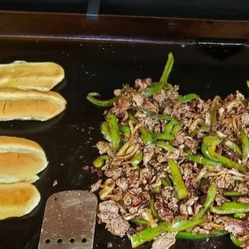 Delicious Authentic Blackstone Philly Cheesesteak ready to be served.