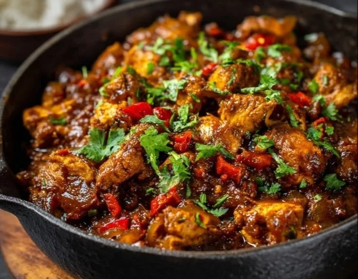 Chicken Bhuna translates to "Spiced Chicken."