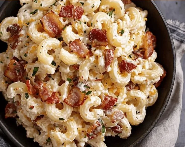 Creamy Bacon Cheddar Ranch Pasta Salad