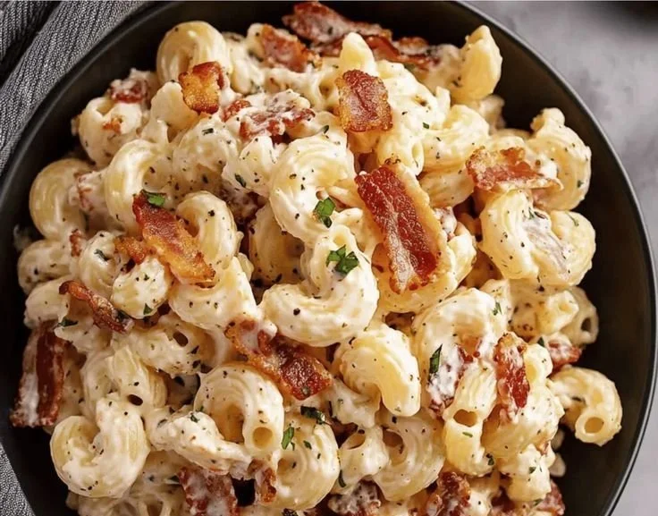 Creamy Bacon Cheddar Ranch Pasta Salad