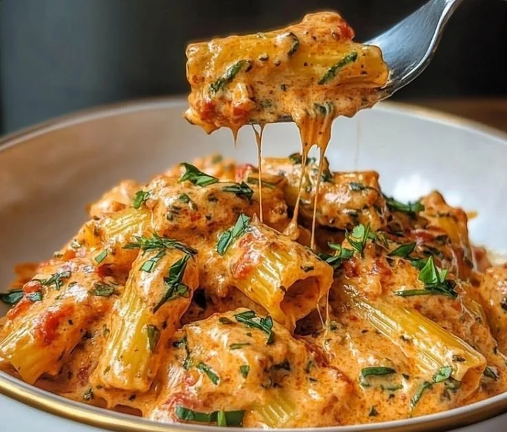 Delicious creamy tomato garlic pasta with fresh herbs and cheese