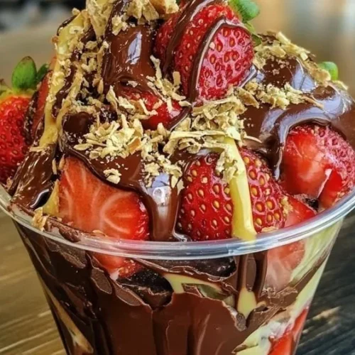 Dubai Chocolate Strawberry Cup dessert with fresh strawberries and rich chocolate
