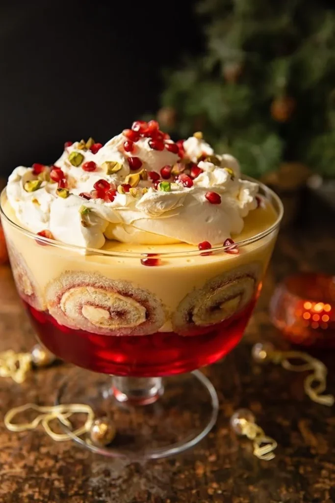 Delicious easy English Trifle with layers of cake, fruit, and cream