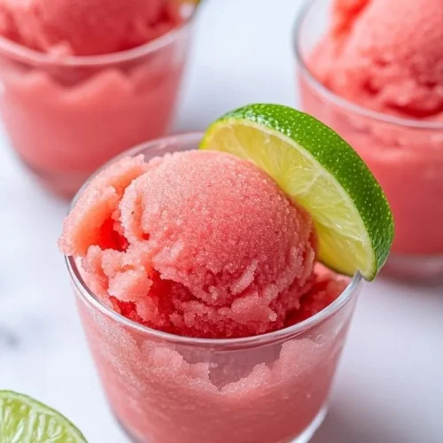 Bowl of refreshing frozen 2-ingredient watermelon sorbet