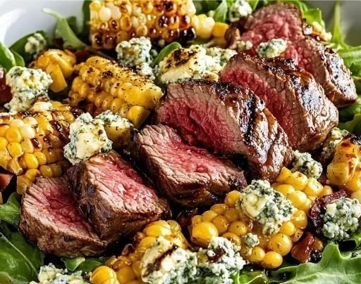 Grilled balsamic steak salad with vibrant greens and a savory balsamic dressing