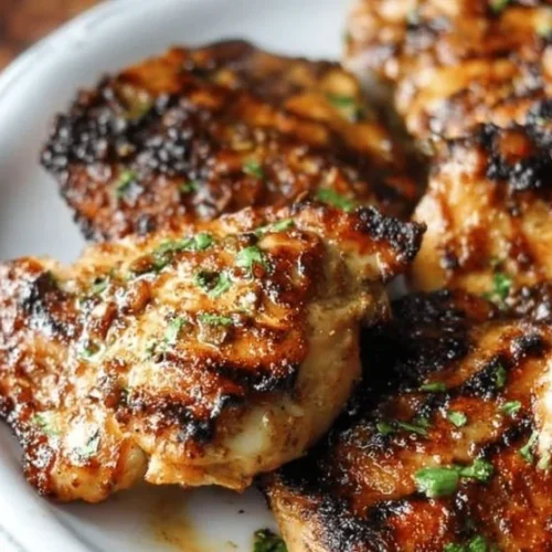 Grilled boneless chicken thighs on a barbecue grill