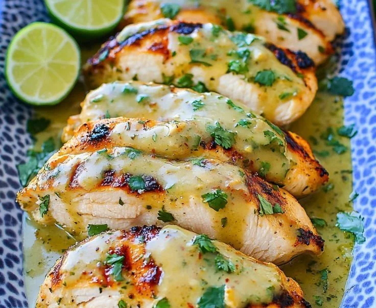 Grilled Salsa Verde Chicken topped with Pepper Jack cheese