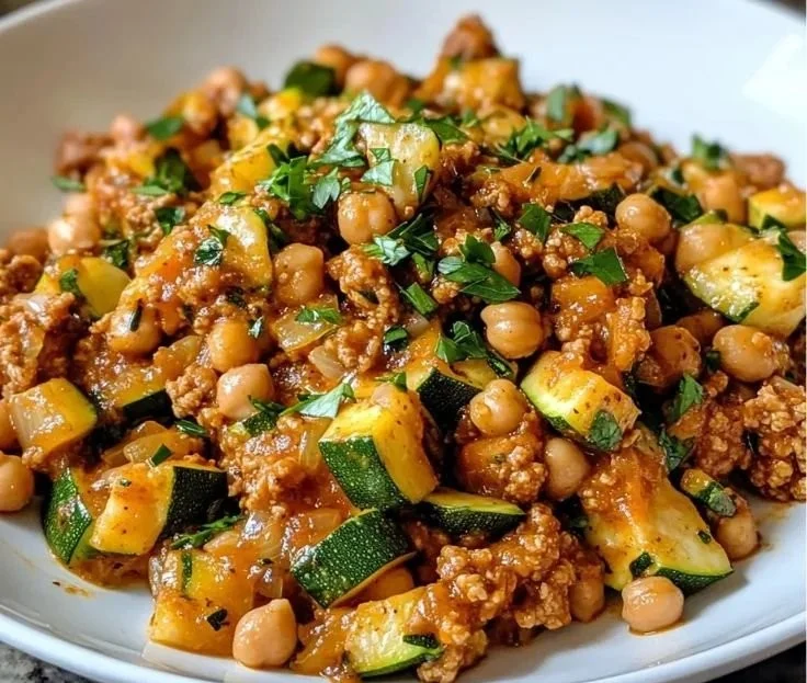 Ground Turkey Zucchini Chickpea Skillet