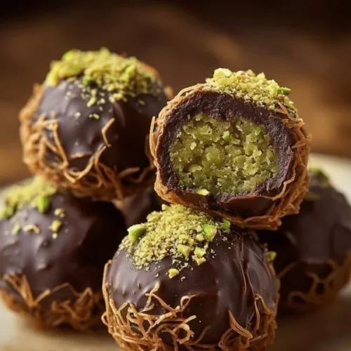 No-Bake Dubai Chocolate Balls recipe with rich chocolate flavor