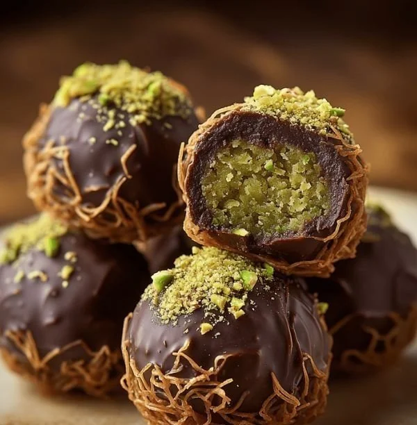 No-Bake Dubai Chocolate Balls recipe with rich chocolate flavor