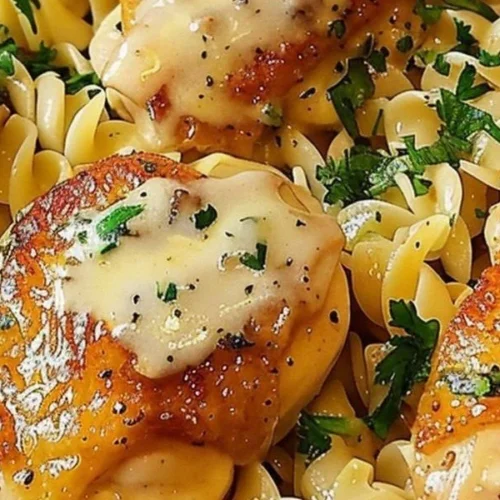 One-Pan Chicken with Buttered Noodles dish served on a plate