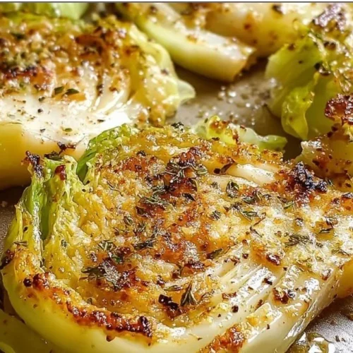 Oven-roasted Parmesan Cabbage Steaks garnished with herbs