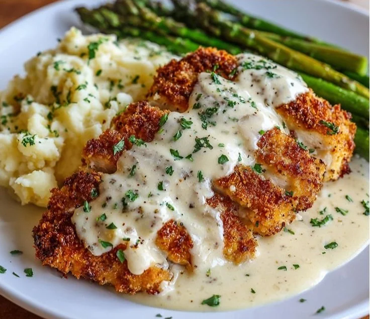 Parmesan Crusted Chicken with Creamy Garlic Sauce