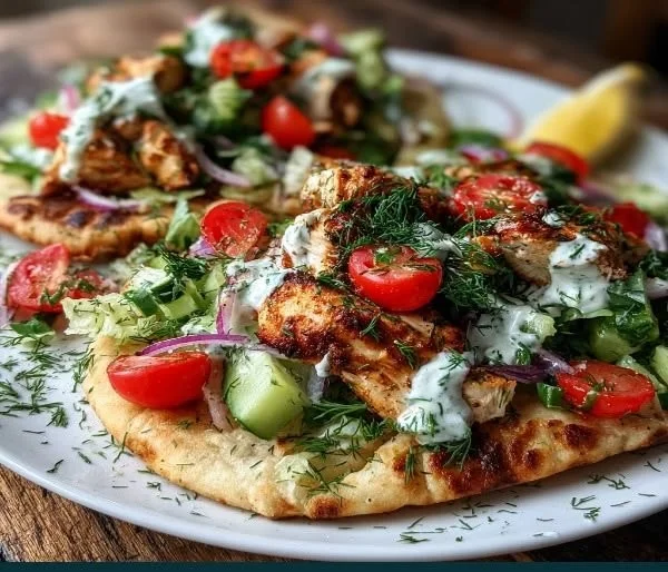 Sheet Pan Chicken Pitas with Herby Ranch on a serving plate