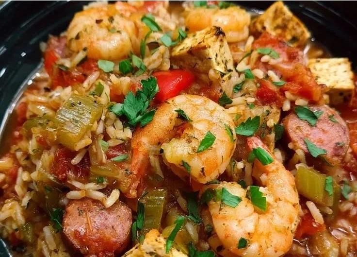 Slow Cooker Cajun Jambalaya with Chicken, Sausage & Shrimp