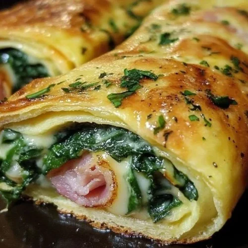 Spinach Ham Breakfast Rolls served on a plate