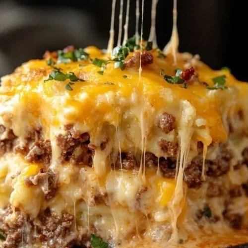 Delicious warm Cattle Drive Casserole in a baking dish