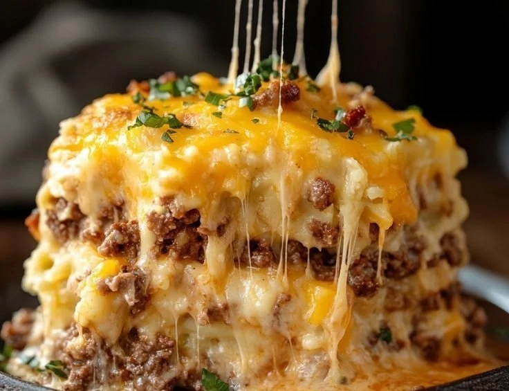 Delicious warm Cattle Drive Casserole in a baking dish