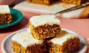 Delicious homemade Carrot Cake Bars topped with cream cheese frosting