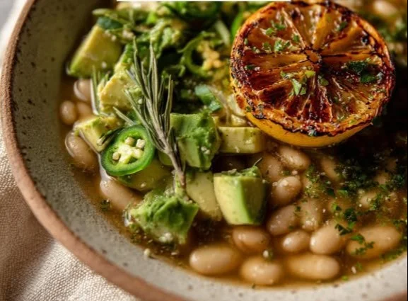 Charred Lemon Brothy Beans