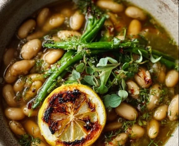 Charred Lemon Brothy Beans