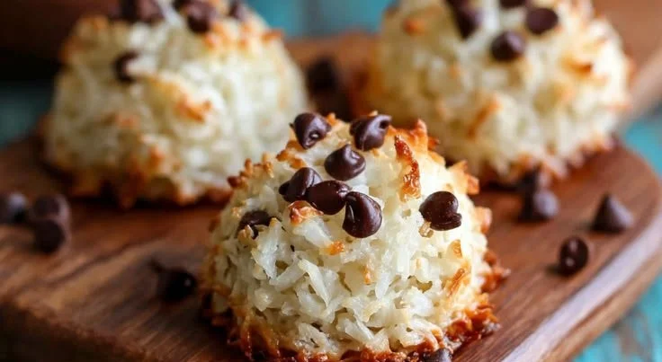 Delicious chocolate chip coconut macaroons on a plate