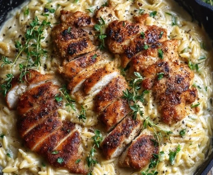 Creamy Garlic Chicken and Orzo Pasta