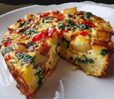 Easy Frittata with Potatoes, Red Peppers, and Spinach