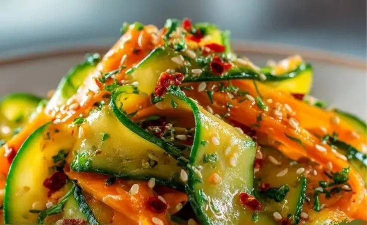 Fresh and crunchy summer salad with colorful vegetables and dressing