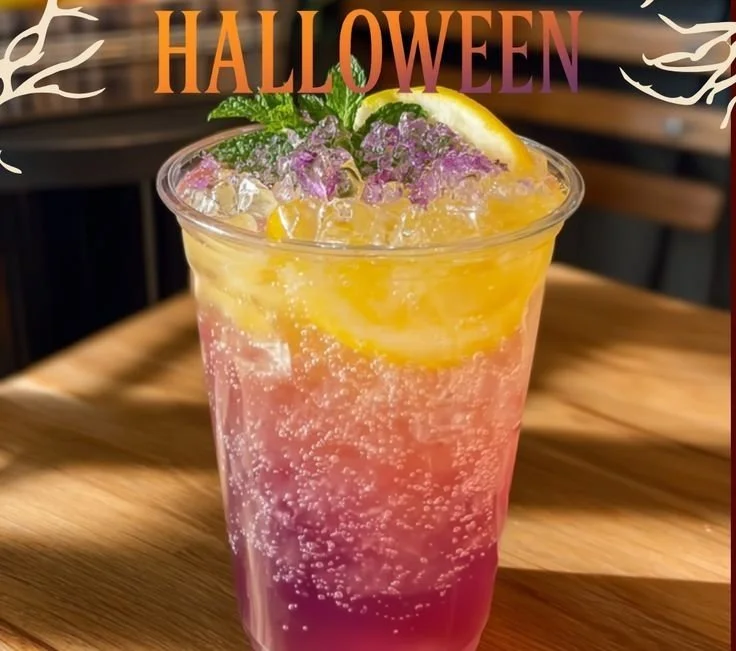 A glass of Honey Lemon Pink Soda with ice and lemon slices, beautifully refreshing.