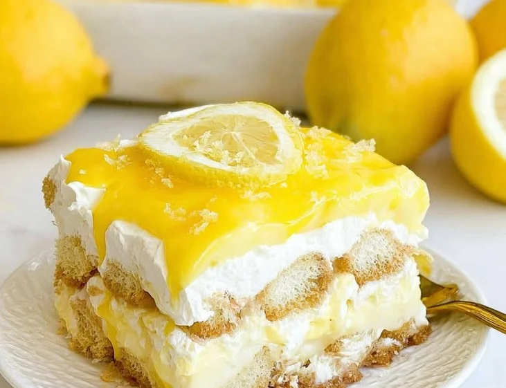 Delicious lemon curd tiramisu dessert layered with citrus and cream