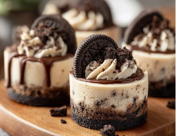 Delicious Oreo cheesecake bites on a plate topped with Oreo crumbs.