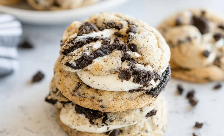 Delicious Oreo Cheesecake Cookies showcasing creamy layers and Oreo crumbles.