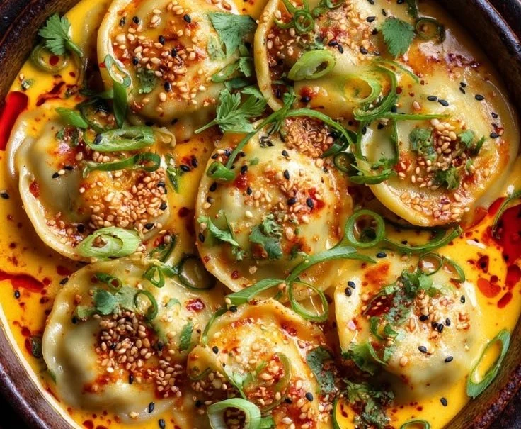 Oven-Baked Dumplings in Coconut Curry Sauce