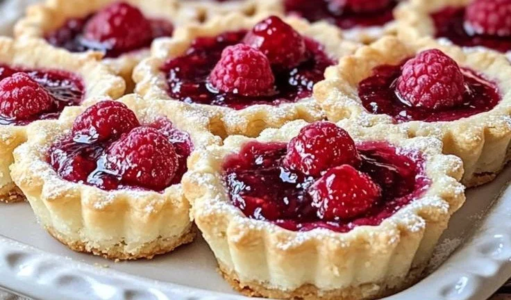 Delicious Raspberry Shortbread Tarts with a buttery crust and fresh raspberries