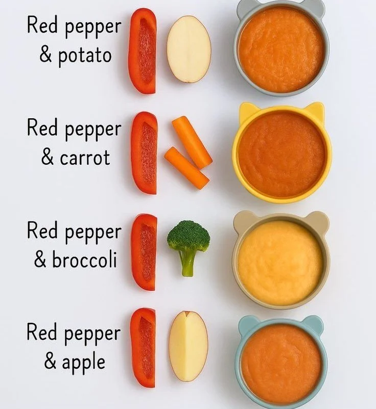 Homemade red bell pepper baby puree for healthy infant meals.