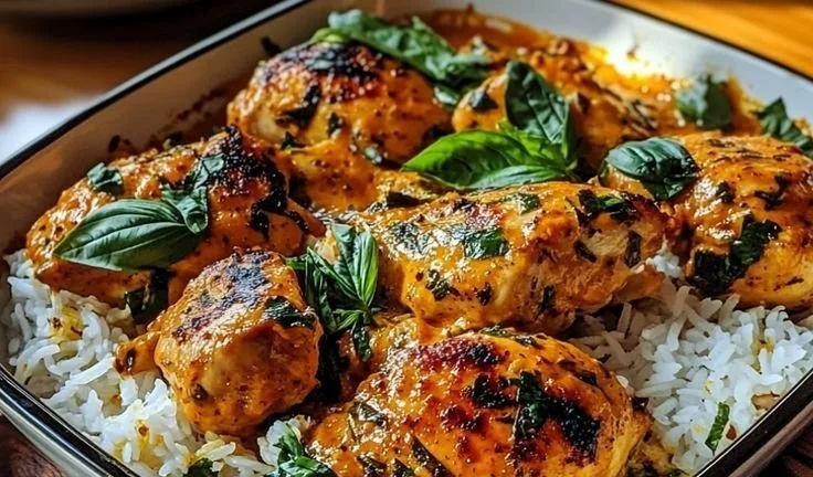 Spiced Coconut Basil Chicken with Rice