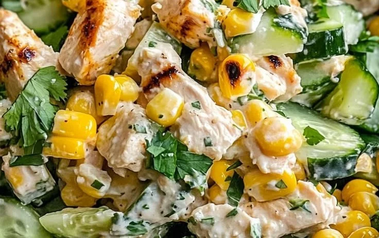 Creamy Cucumber Chicken Salad with Street Corn Twist