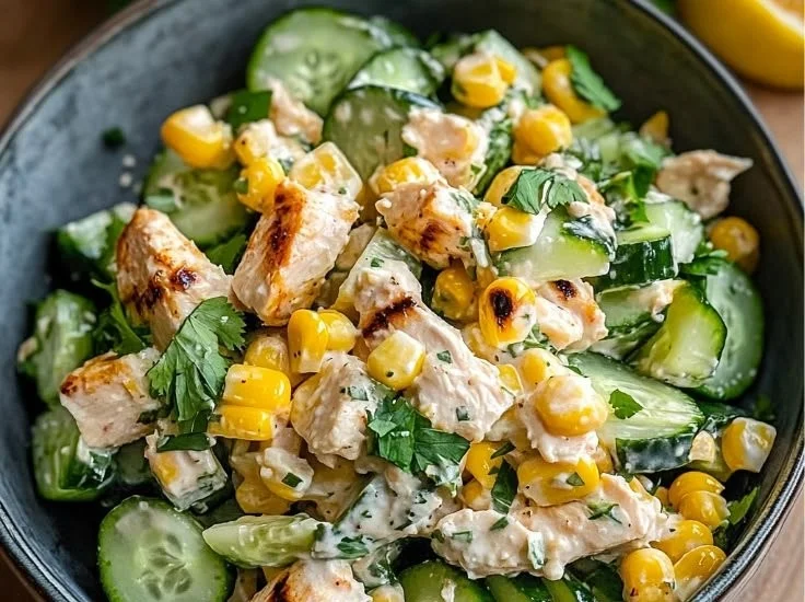 Creamy Cucumber Chicken Salad with Street Corn Twist