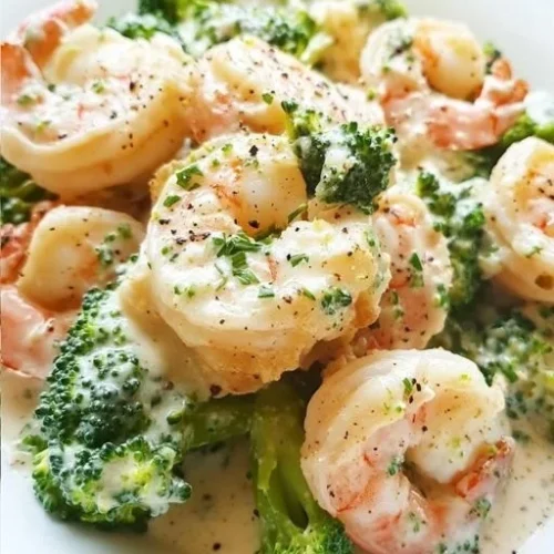 Creamy garlic shrimp served with broccoli for a delicious meal