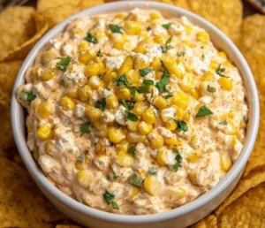 Creamy Mexican corn dip served in a bowl with fresh ingredients