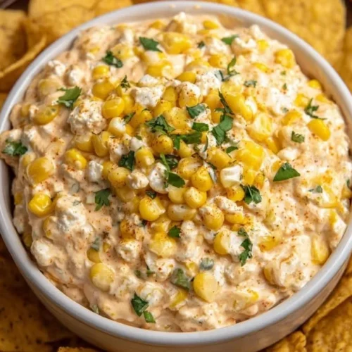 Creamy Mexican corn dip served in a bowl with fresh ingredients
