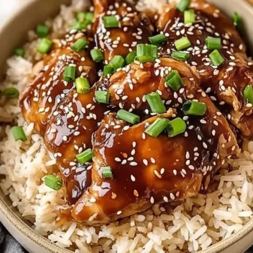 Crock Pot Teriyaki Chicken served with rice and vegetables