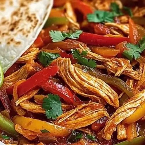 Crockpot Chicken Fajitas with colorful bell peppers and onions served in a bowl.