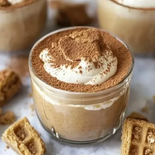 Delicious 2-ingredient Biscoff mousse dessert in a glass