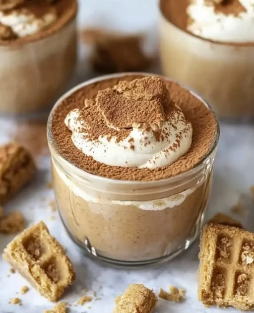 Delicious 2-ingredient Biscoff mousse dessert in a glass