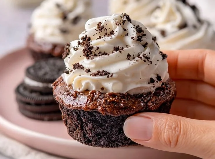 Double Chocolate Oreo Brownie Cupcakes - thegirlskitchen