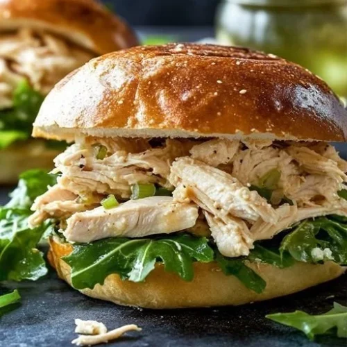 Easy Chicken Caesar Sandwiches with lettuce and dressing on a fresh bun