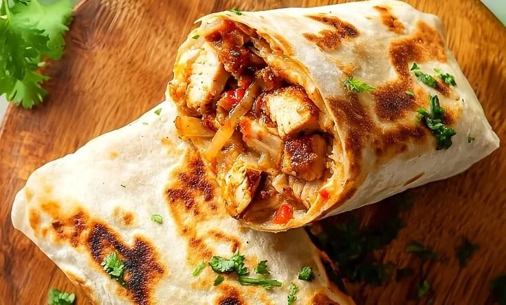Delicious easy grilled chicken burritos ready to be served on a plate