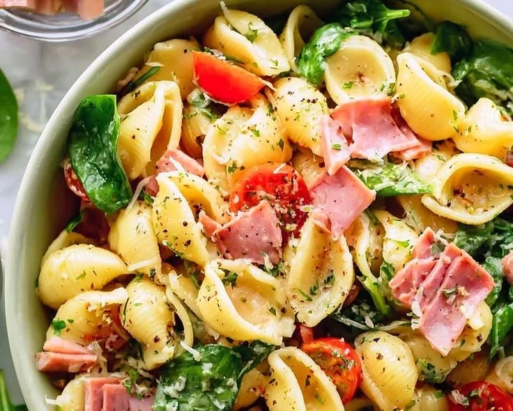 Easy Ham Pasta Salad with Italian Dressing from The Girls' Kitchen